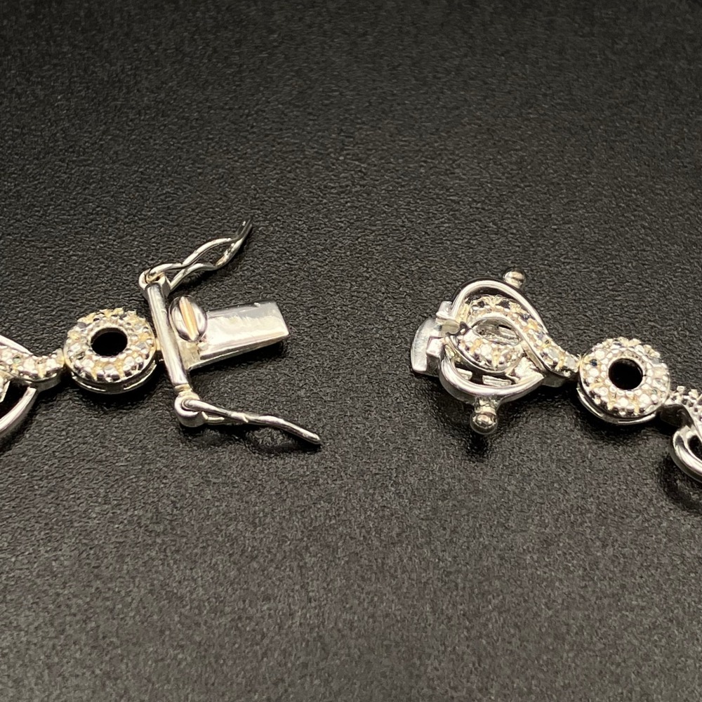 Sterling Silver Smoky Quartz Bracelet Heart Motif Rhodium Plated Signed Size 7.5 - Picture 8 of 13